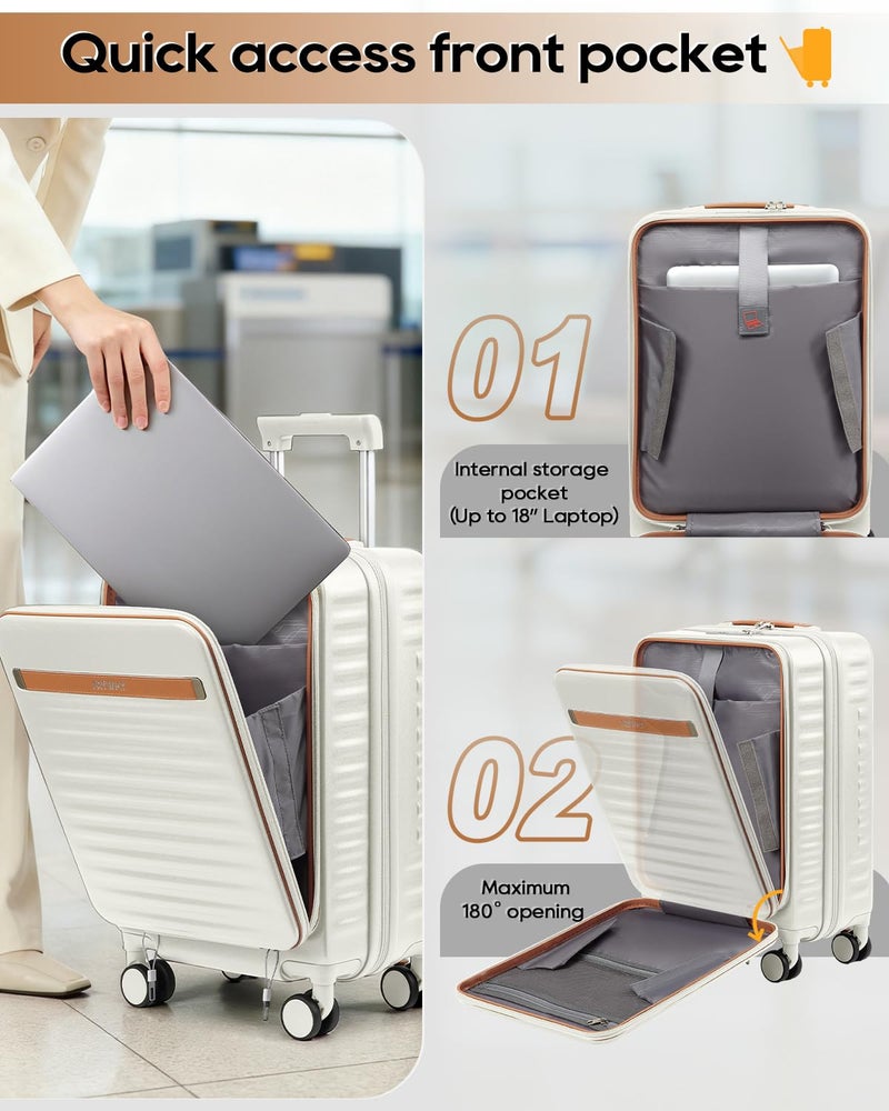 Joyway Carry on Luggage Airline Approved with Front Compartment and Cup Holder, 20 Inch Hard Shell Carry-on Suitcase with Spinner Wheels and TSA Lock for Women Men - Image 2
