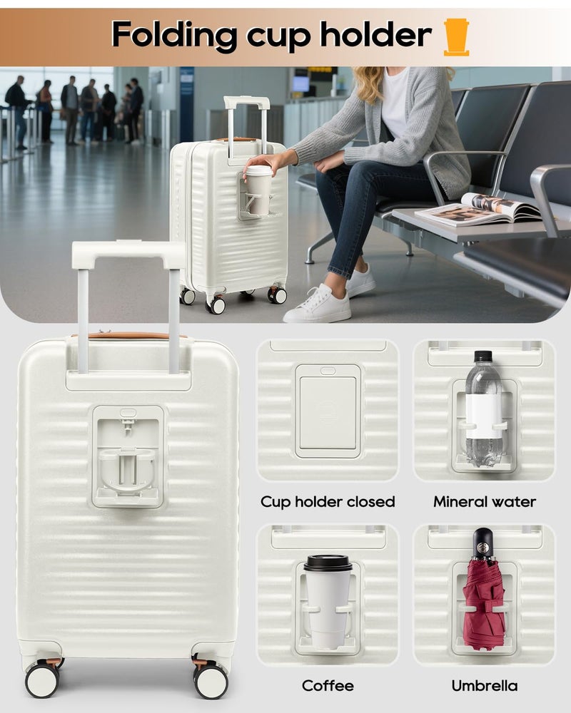 Joyway Carry on Luggage Airline Approved with Front Compartment and Cup Holder, 20 Inch Hard Shell Carry-on Suitcase with Spinner Wheels and TSA Lock for Women Men - Image 3