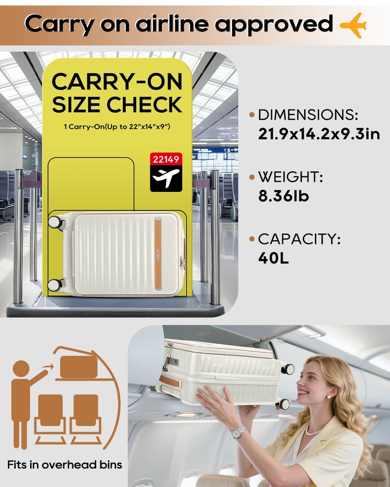 Joyway Carry on Luggage Airline Approved with Front Compartment and Cup Holder, 20 Inch Hard Shell Carry-on Suitcase with Spinner Wheels and TSA Lock for Women Men - Image 4