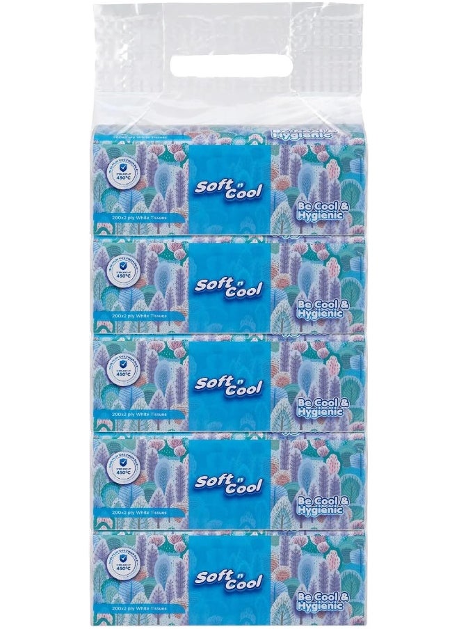 Soft n Cool Soft N Cool Facial Tissue Nylon Pack 200 Sheets 2Ply, 5 Boxes  - Image 1