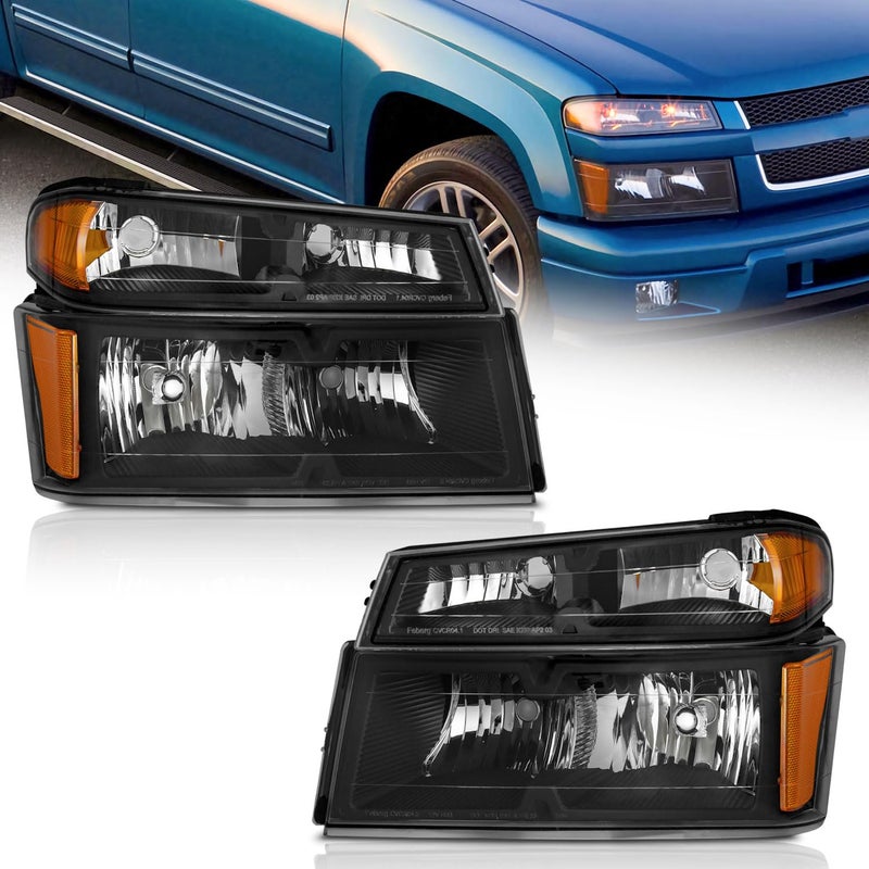 WEELMOTO Headlights for 20042012 Chevy ColoradoGMC Canyonfor 20062008 Isuzu iSeries Headlamp Black Housing Amber Reflector LeftRight Side