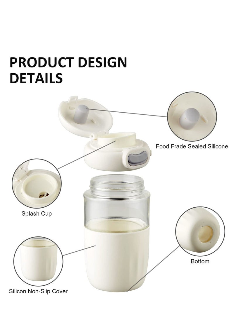 SYOSI Reusable Coffee Cup, 16 oz Clear Glass Travel Mug with Flip-open Lid, 100% BPA Free, Microwave Safe, Anti-slip Silicone Sleeve (White) - Image 3