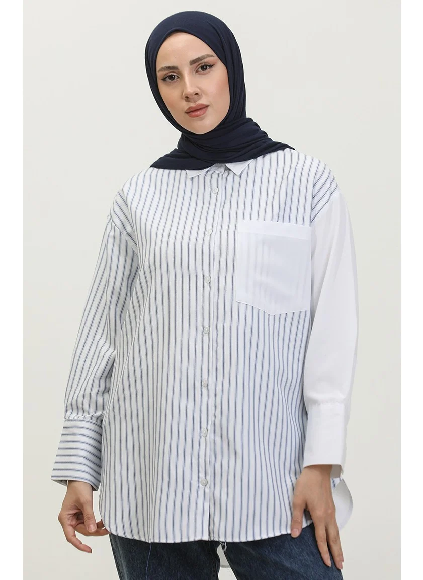 Sefa Merve Garnished Striped Shirt 4815-04 Indigo