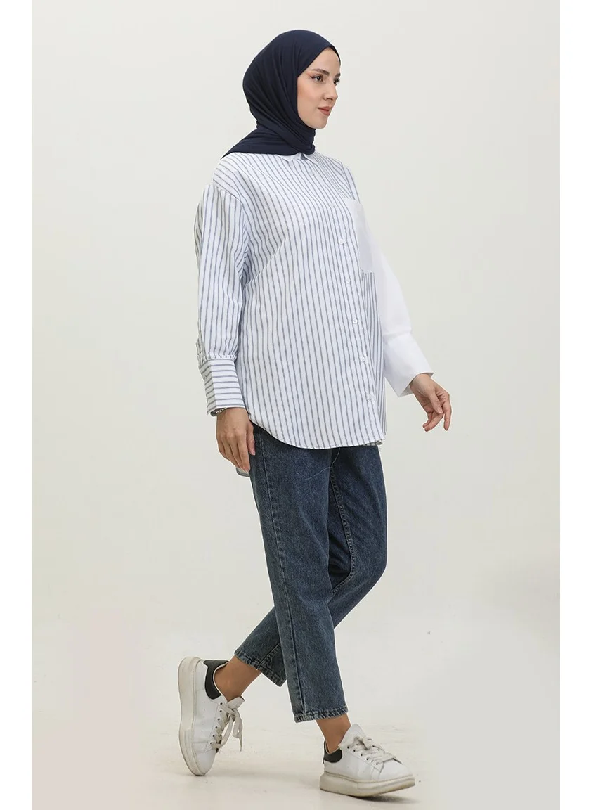 Sefa Merve Garnished Striped Shirt 4815-04 Indigo