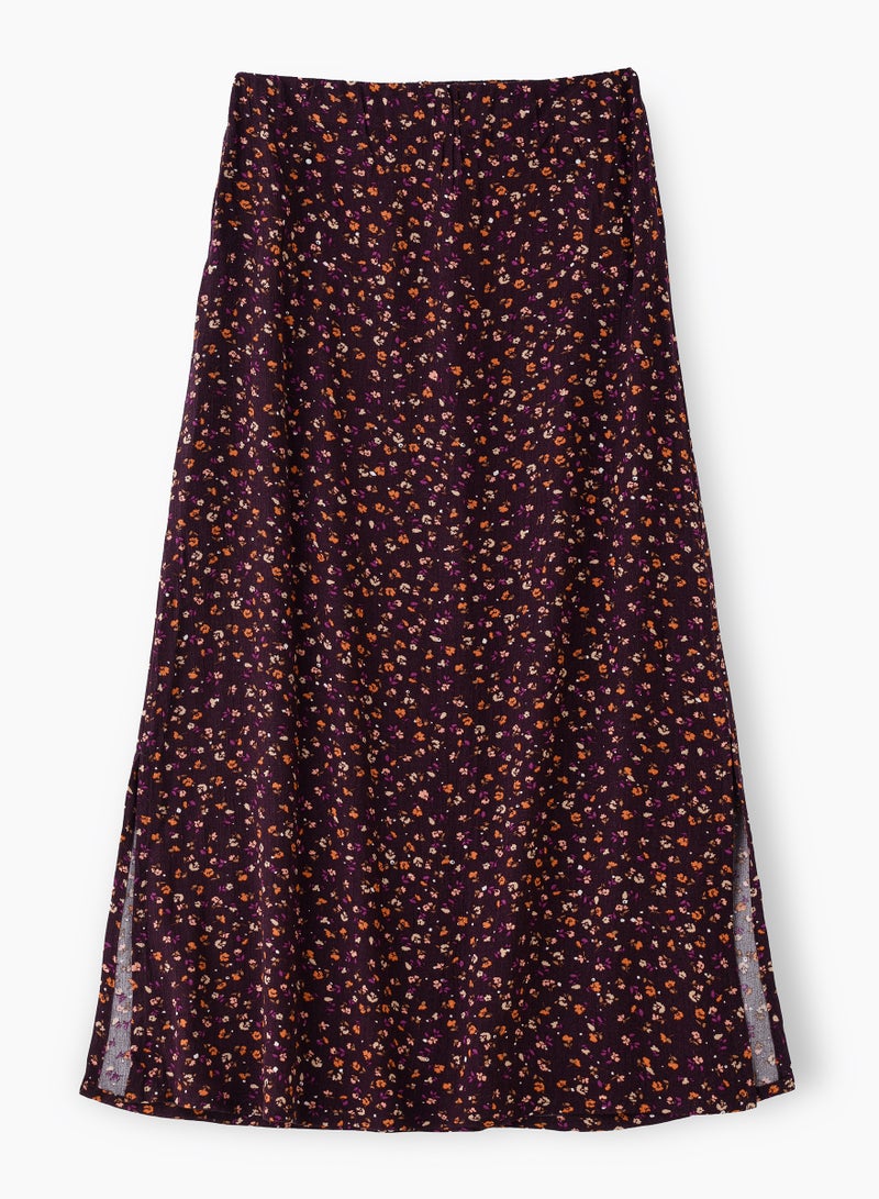 Jelliene Girls' Dark Purple Floral Print Viscose Maxi Skirt  - Image 2