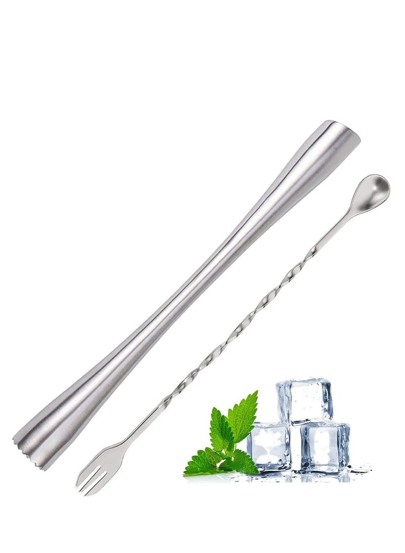 KASTWAVE Muddler for Drinks, 10-inch Stainless Steel Muddler and Mixing Spoon Drink Muddler with Case, Home Tool Set, Tools for Fruit Based Drinks Birthday, Party, and Housewarming  - Image 1