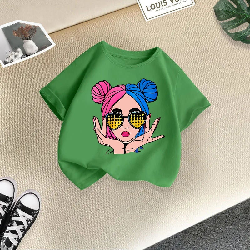 Children'S Clothing Girls' Short-Sleeved 2026 Style Girls' T-Shirt Cotton Fashion Printed Children'S Top Trendy - Image 1