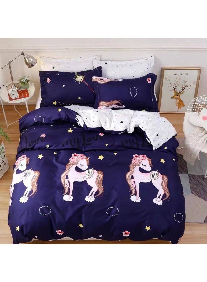 طقم مفروشات قطني مكون من 4 قطع - غطاء لحاف 160×210 سم، شرشف مطاطي 120×200+25 سم، و2 غطاء وسادة - مقاس فردي، ناعم ومسامي