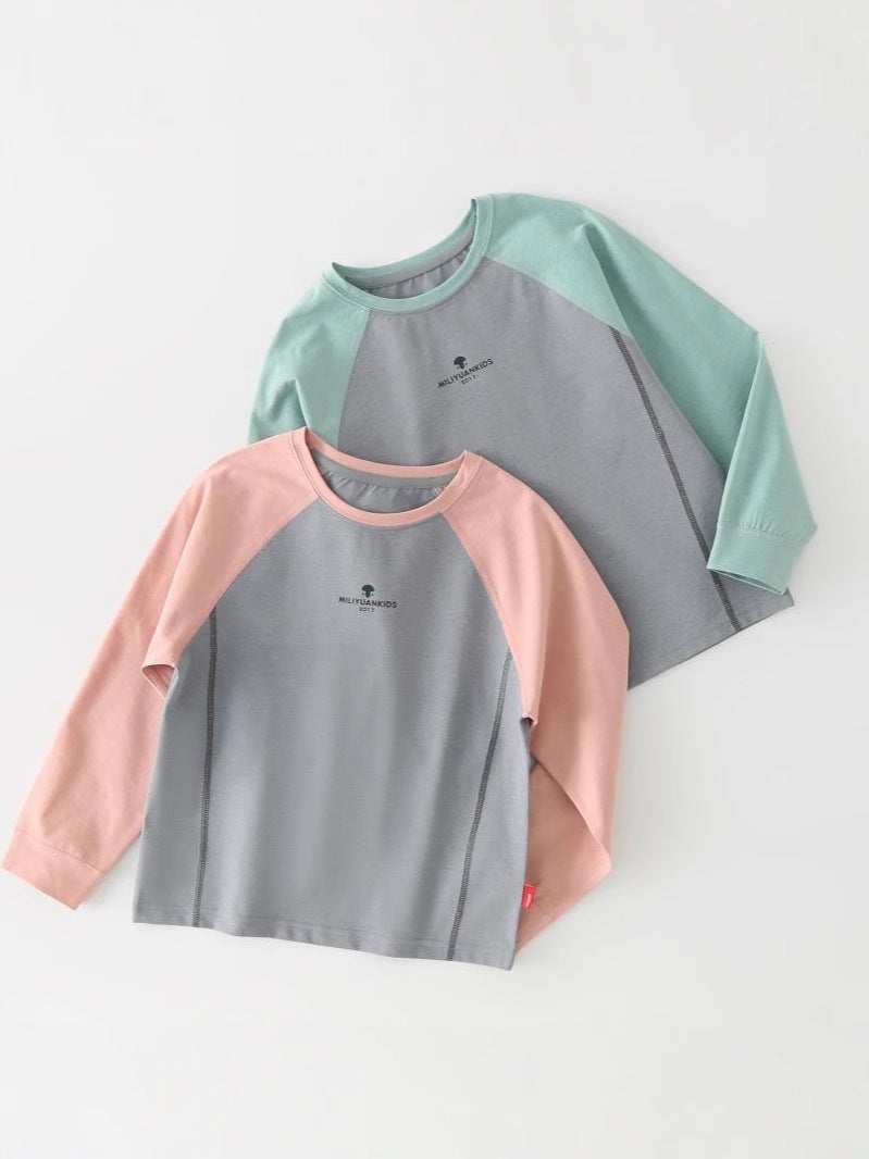 Children's Casual Long-Sleeved Color Block T-Shirt – Spring Raglan Top for Boys and Girls - Image 3
