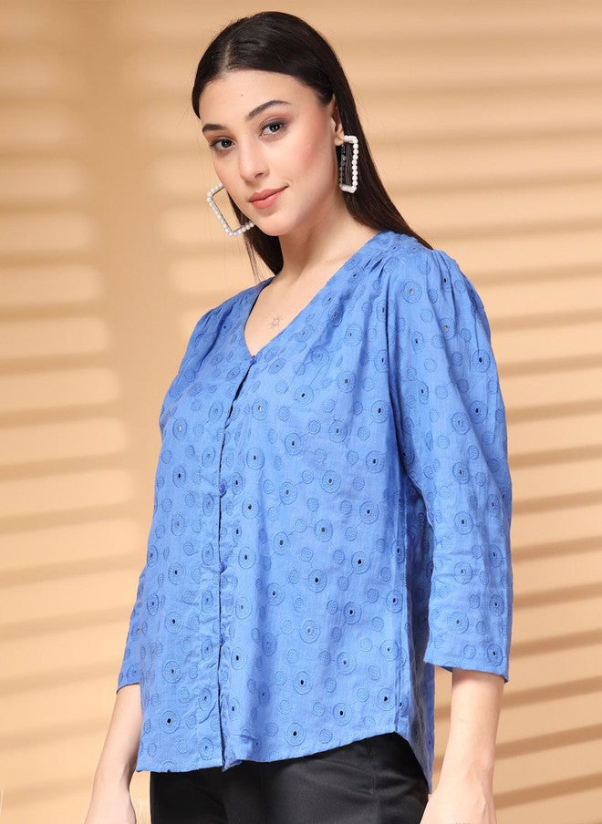 PlusS بلوزة قطنية زرقاء للنساء - Image 4