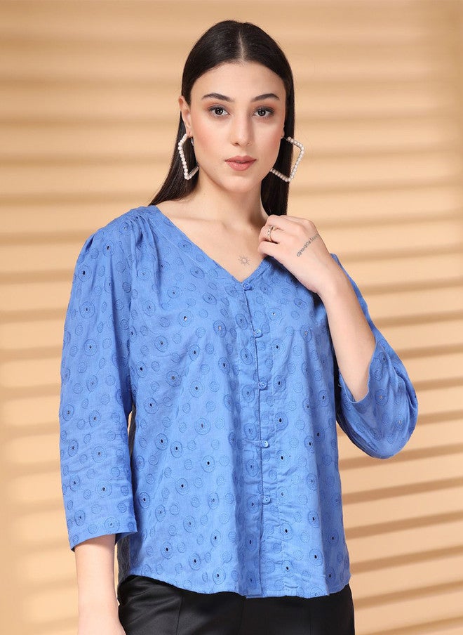 PlusS بلوزة قطنية زرقاء للنساء - Image 1
