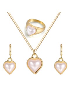 Huitich Elegant Heart Pearl Jewelry Set Necklace, Earrings & Ring  - Image 1