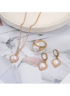 Huitich Elegant Heart Pearl Jewelry Set Necklace, Earrings & Ring  - Image 3