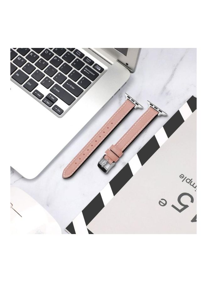 NIBEMINENT Vintage Leather Replacement Watchbands, For Apple Watch Series 1/2/3/4/5/6/7/SE 38-40-41mm Light Pink - Image 4