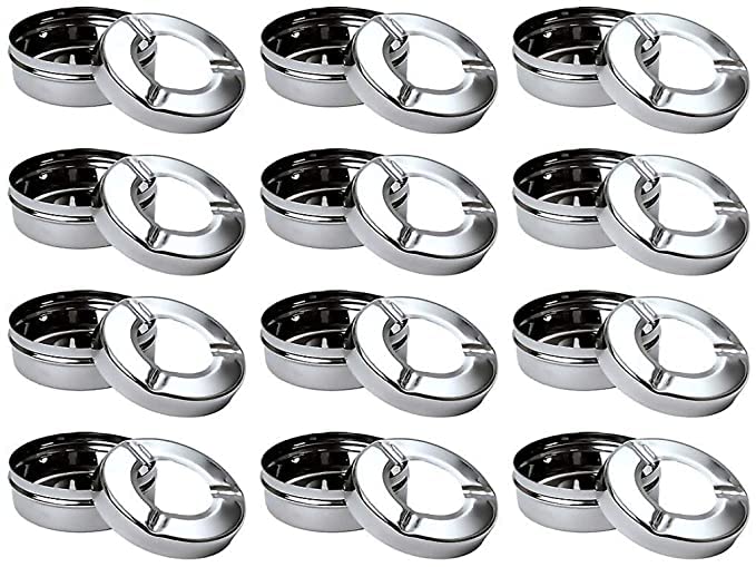 FINALITY Stainless Steel Ashtray for Cigarette Ash Holder Tray with Lid for Home, Office and Bar (Pack of 12) - Image 4