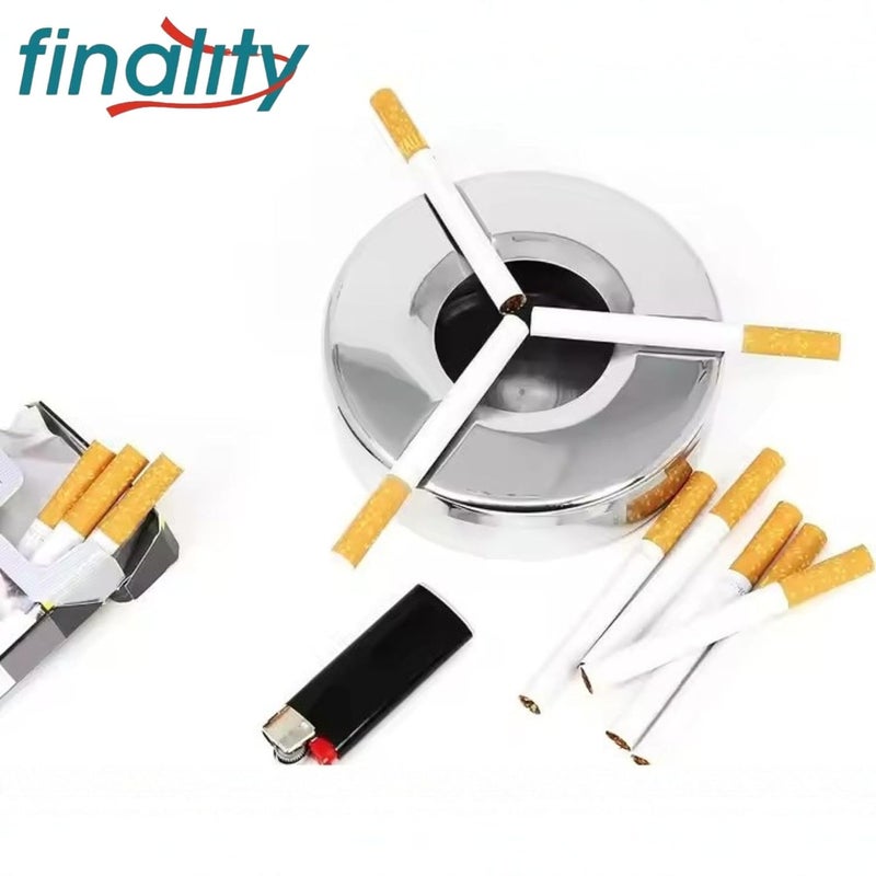 FINALITY Stainless Steel Ashtray for Cigarette Ash Holder Tray with Lid for Home, Office and Bar (Pack of 12) - Image 2