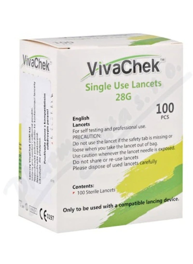 Single Use Sterile Lancets 28G 100's | Disposable Blood Glucose Testing Lancets for Finger Prick Blood Sampling