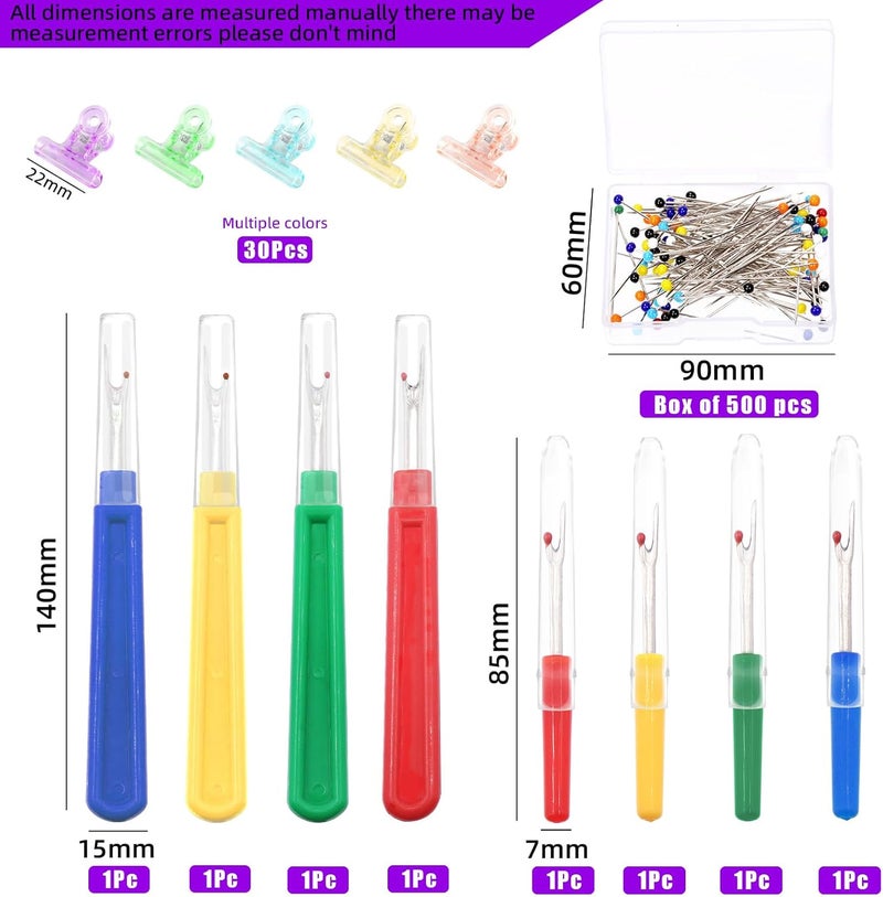 Swpeet 538Pcs Sewing Seam Rippers Set, Including 8Pcs 4 Colors Sewing Seam Rippers, 30Pcs Colorful Quilting Clips 500Pcs Multicolor Glass Ball Sewing Pins for Crafting Embroidery - Image 2