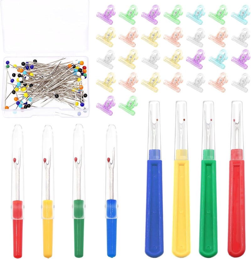 Swpeet 538Pcs Sewing Seam Rippers Set, Including 8Pcs 4 Colors Sewing Seam Rippers, 30Pcs Colorful Quilting Clips 500Pcs Multicolor Glass Ball Sewing Pins for Crafting Embroidery - Image 1