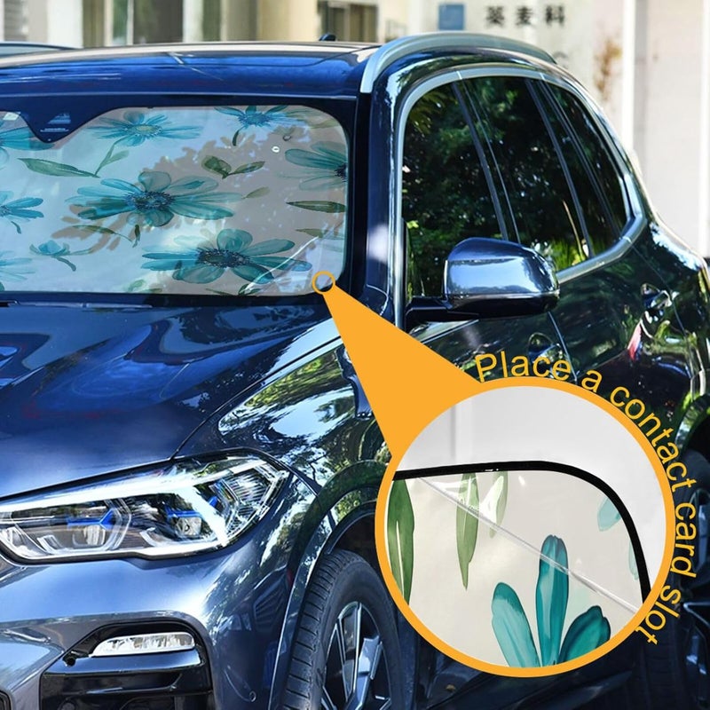 Turquoise Daisy Flowers Car Windshield Sun Shade Foldable Sun Visor Automotive Sunshades for Car Truck SUV Blocks UV Rays Keep Your Vehicle Cool - Image 3