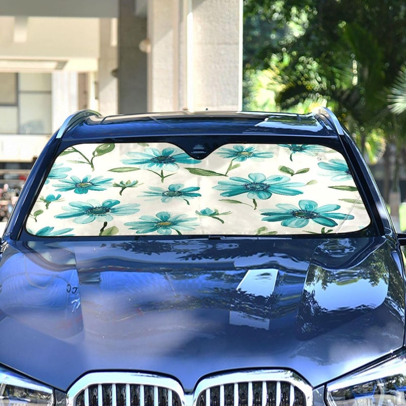 Turquoise Daisy Flowers Car Windshield Sun Shade Foldable Sun Visor Automotive Sunshades for Car Truck SUV Blocks UV Rays Keep Your Vehicle Cool - Image 4