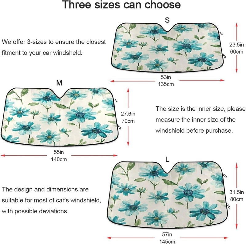 Turquoise Daisy Flowers Car Windshield Sun Shade Foldable Sun Visor Automotive Sunshades for Car Truck SUV Blocks UV Rays Keep Your Vehicle Cool - Image 5
