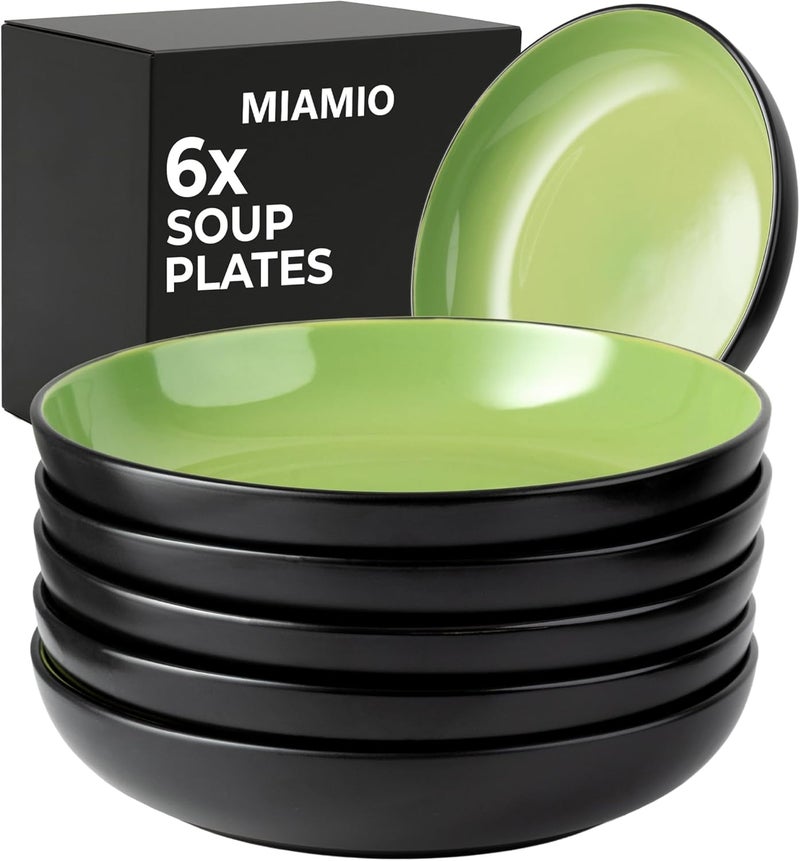 – 900 ml / 22 cm Set of 6 Pasta Bowls/Salad Bowls, Pasta Plates Wide and Shallow Bowl, Large Ceramic Stoneware Deep Plate Serving Soup - Le Papillon Collection - Image 1