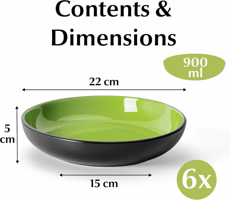 – 900 ml / 22 cm Set of 6 Pasta Bowls/Salad Bowls, Pasta Plates Wide and Shallow Bowl, Large Ceramic Stoneware Deep Plate Serving Soup - Le Papillon Collection - Image 4