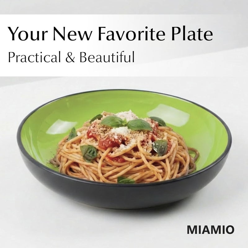 – 900 ml / 22 cm Set of 6 Pasta Bowls/Salad Bowls, Pasta Plates Wide and Shallow Bowl, Large Ceramic Stoneware Deep Plate Serving Soup - Le Papillon Collection - Image 2