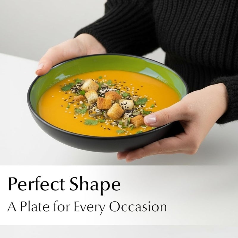 – 900 ml / 22 cm Set of 6 Pasta Bowls/Salad Bowls, Pasta Plates Wide and Shallow Bowl, Large Ceramic Stoneware Deep Plate Serving Soup - Le Papillon Collection - Image 5