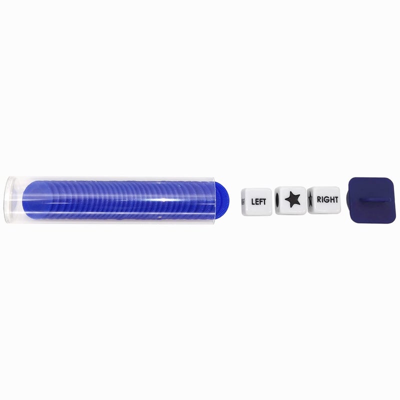 Ahoper Left Right Center Dice Game Prime Set Bundle with 3 Dices + 36 Chips. Round Tube Storage is Very Convenient for Travel. Easy to Store, Carry Around. (Blue) - Image 3