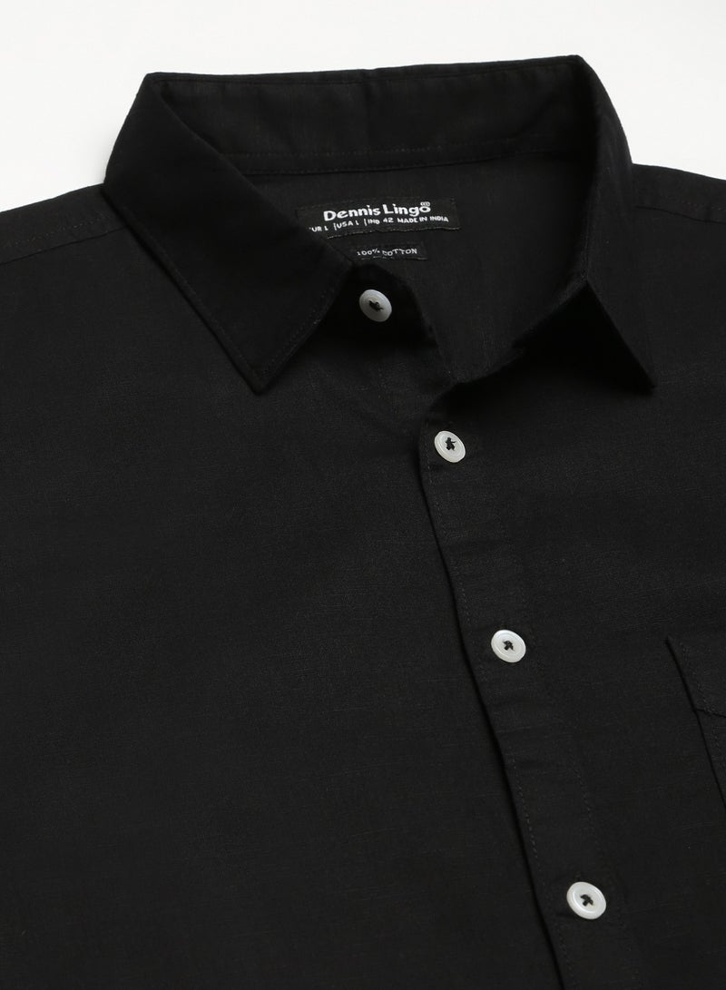 Dennis Lingo Slim Fit Black Men's Solid Shirt, Spread Collar, Full Sleeves, 100% Cotton,  - Image 2