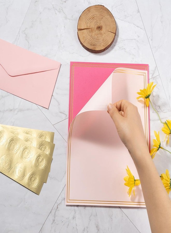 Toperd 50 Pack Colored Stationery Set, 5 Colors #10 Business Envelopes, 50 Sheets 8.5x11 Paper Sheet and Gold Stickers for Office, Letters, Invitations (Pink) - Image 3