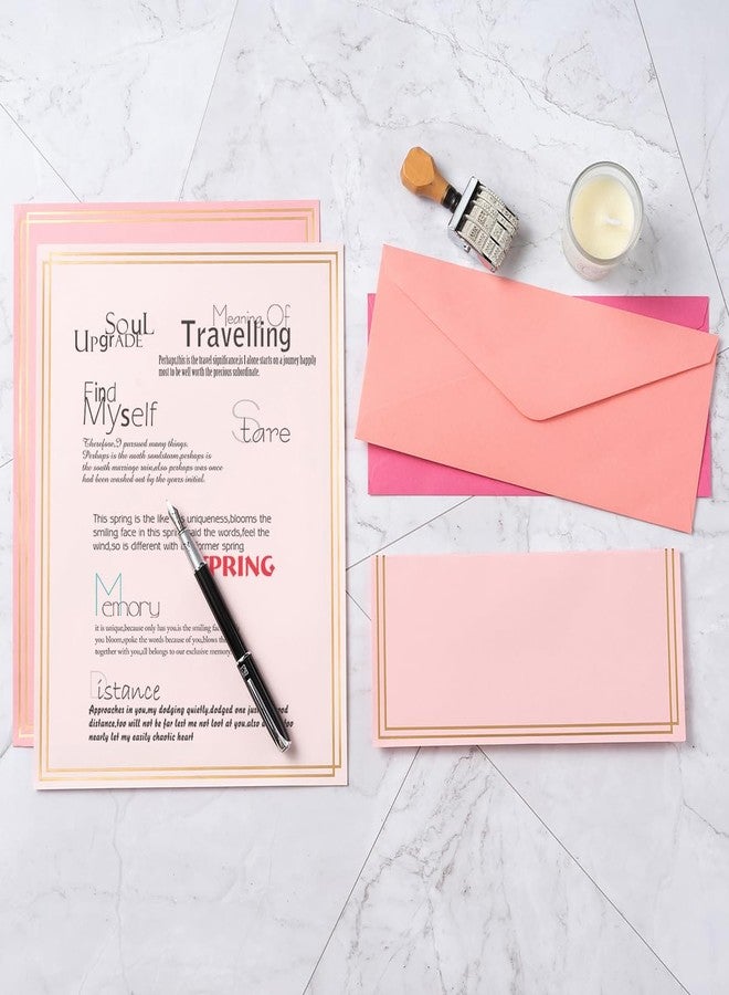 Toperd 50 Pack Colored Stationery Set, 5 Colors #10 Business Envelopes, 50 Sheets 8.5x11 Paper Sheet and Gold Stickers for Office, Letters, Invitations (Pink) - Image 5