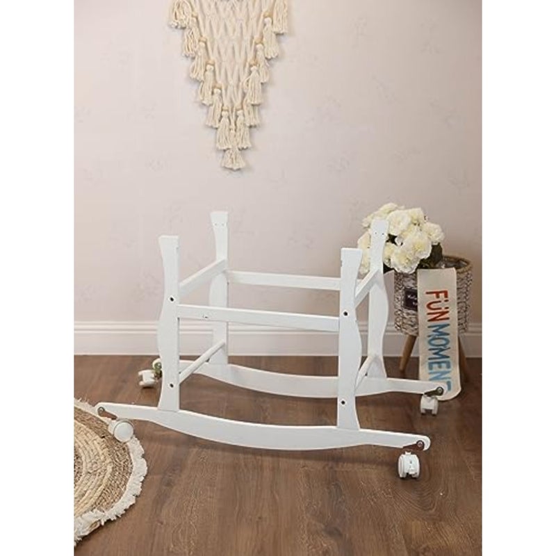 Moses Basket Cradle for Nursery Use, Iron Frame with Sugar Pebble Finish, White Stand with Wheels and Integrated Mosquito Net - Image 5
