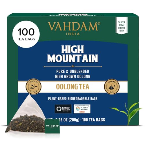 VAHDAM High Mountain Oolong Tea Bags 100 Count Non GMO Gluten Free  High Grown Oolong Tea Leaves  Light  Floral  Resealable Ziplock Pouch - Image 1