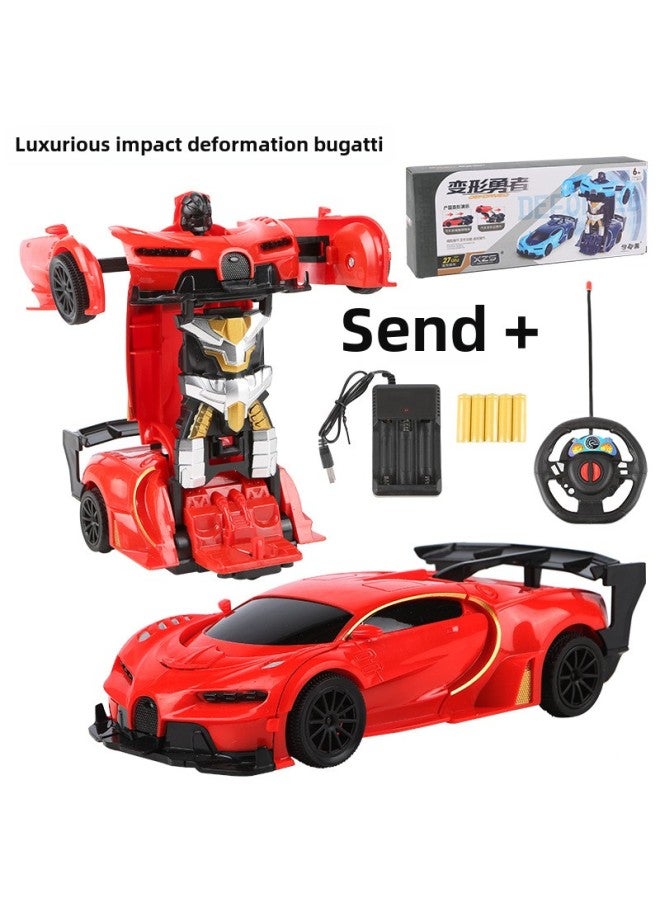 Remote Control Car Toy - Mini Tank Turret Cannon - 2.4ghz Radio Control Indoor Outdoor Play Ready-to-run-Color:Luxury Bugatti-Red (impact Deformation With Remote Control + Charger +5 Rechargeable Batteries)-Proportion:Official Standard  - Image 1