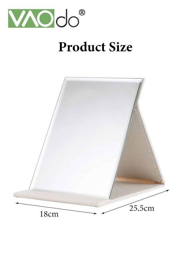 VAOdo Protable PU Leather Mirror, Folding Desktop Makeup Mirror with Adjustable Stand, Rectangular Ultrathin Vanity Mirrorfor Personal Use, for Travel, Camping, Home 27*20CM  - Image 3