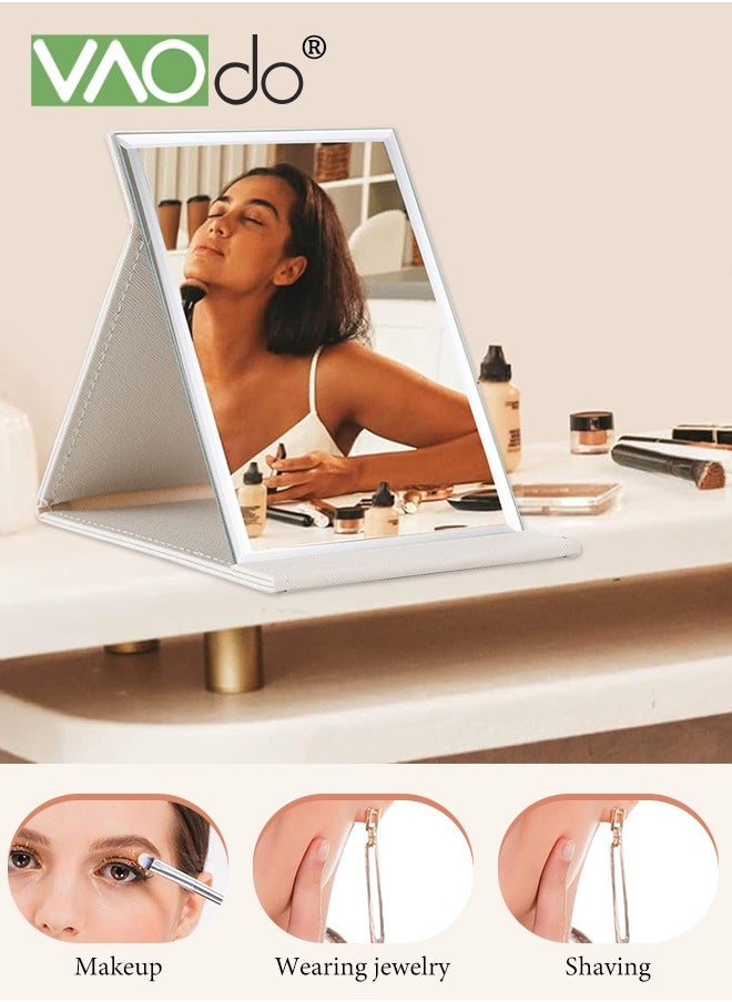 VAOdo Protable PU Leather Mirror, Folding Desktop Makeup Mirror with Adjustable Stand, Rectangular Ultrathin Vanity Mirrorfor Personal Use, for Travel, Camping, Home 27*20CM  - Image 2