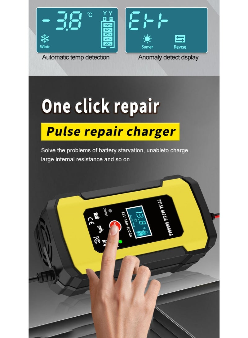 Car Battery Charger, 6A 12V Battery Maintainer, Smart Automatic Battery Charger, Pulse Repair Charger with LCD Display for Car, Truck, Motorcycle, Marine AGM, Gel, SLA, Wet - Image 2