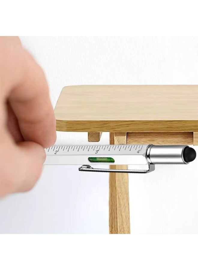 قلم حبر جاف متعدد الوظائف 6 في 1 + عبوتين بديلتين مع أدوات يدوية حديثة، مسطرة، مفك براغي مسطح، مفك براغي فيليبس، قلم لمس للشاشة، ميزان تسوية، أداة متعددة 6 في 1. - Image 3