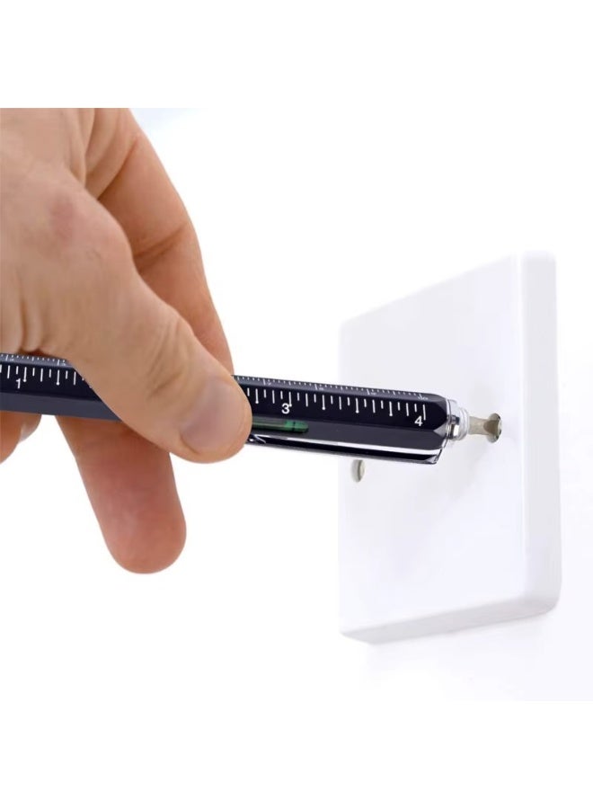 قلم حبر جاف متعدد الوظائف 6 في 1 + عبوتين بديلتين مع أدوات يدوية حديثة، مسطرة، مفك براغي مسطح، مفك براغي فيليبس، قلم لمس للشاشة، ميزان تسوية، أداة متعددة 6 في 1. - Image 5