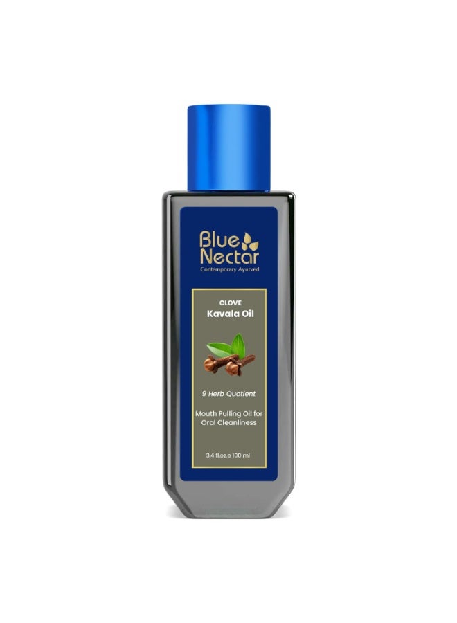 Blue Nectar زيت كافالا القرنفل من بلو نكتار | سحب للفم | غسول فموي أيورفيدي للعناية بالفم | زيت جوز الهند الطبيعي للعناية بالفم وتنفس منعش | غسول فم (9 أعشاب، 100 مل) - Image 1