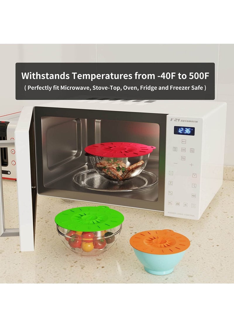 Y&D 7 Pack Silicone Lids, Microwave Splatter Cover, 5 Sizes Reusable Heat Resistant Food Suction Lids fits Cups, Bowls, Plates, Pots, Pans, Skillets, Stove Top, Oven, Fridge, BPA Free  - Image 3