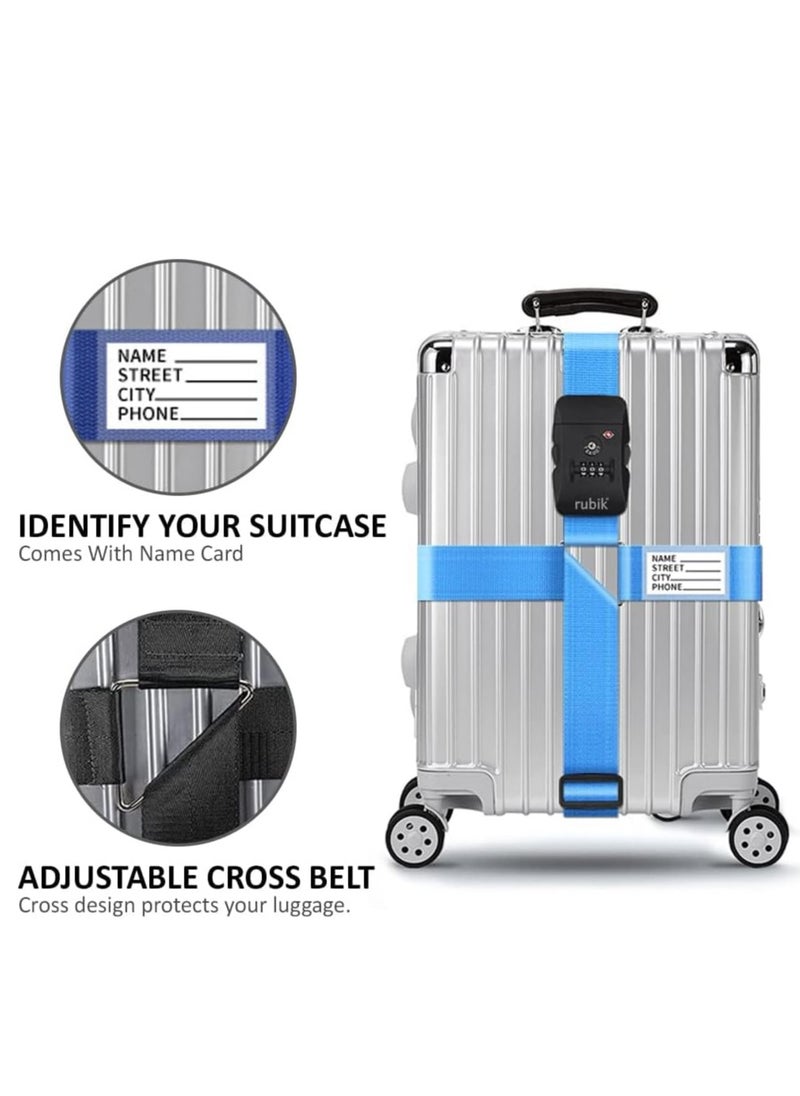 Rubik Luggage Strap with 3 Digits Lock, 160 Inch Premium Adjustable Travel Packing Cross Belt for Bag Baggage Suitcase Safety (Silver)  - Image 2