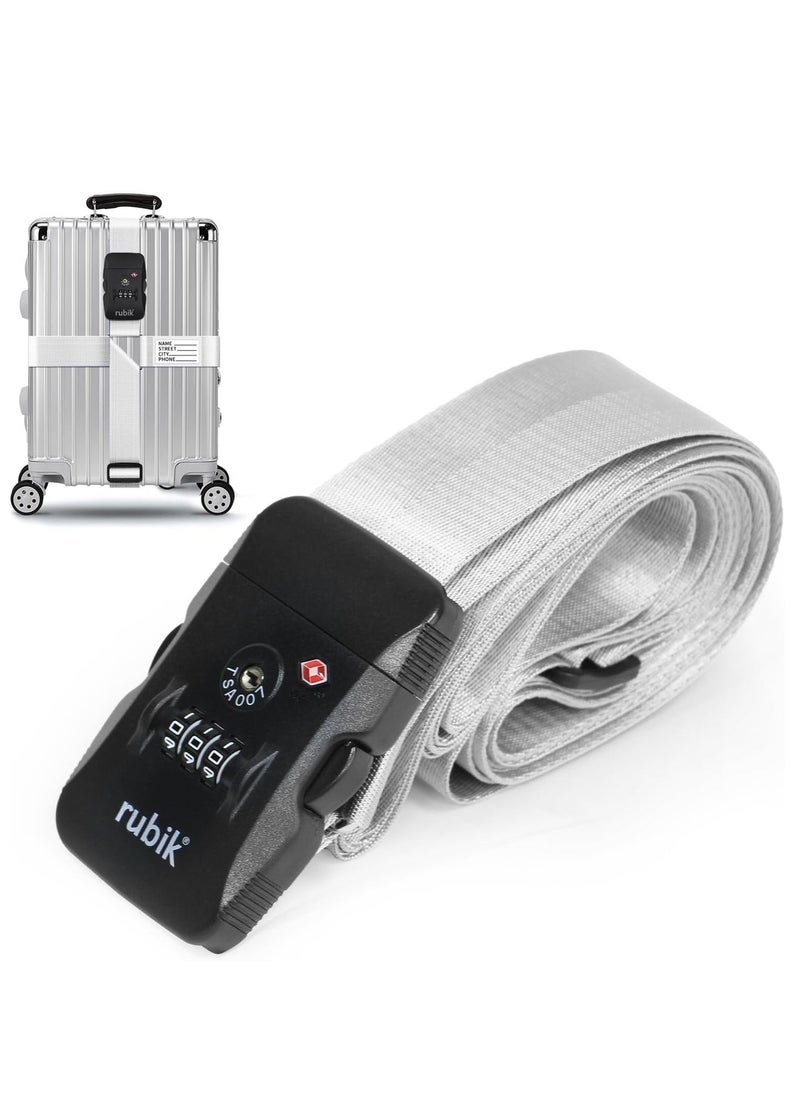 Rubik Luggage Strap with 3 Digits Lock, 160 Inch Premium Adjustable Travel Packing Cross Belt for Bag Baggage Suitcase Safety (Silver)  - Image 1