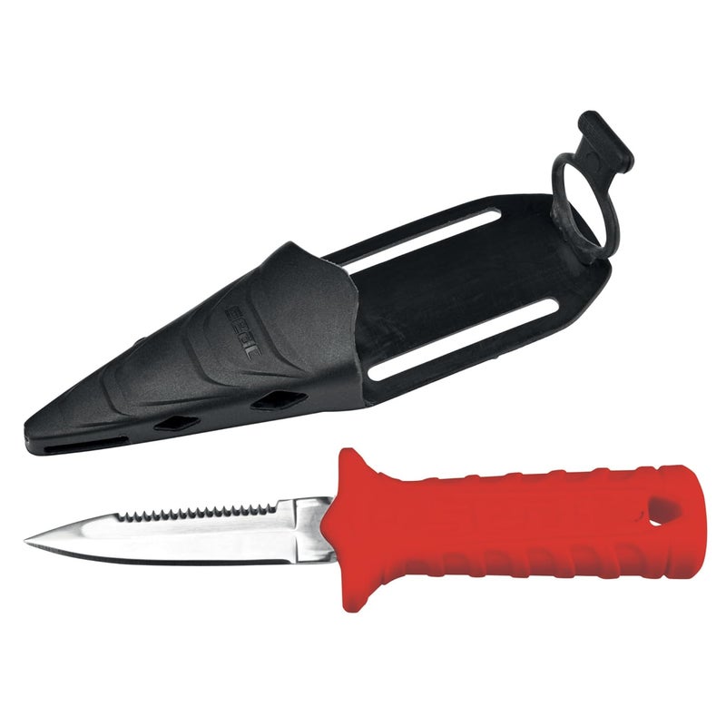 Seac Samurai, Diving knife for freediving and diving, Spearfishing knife with self-fastener strap, red - Image 1