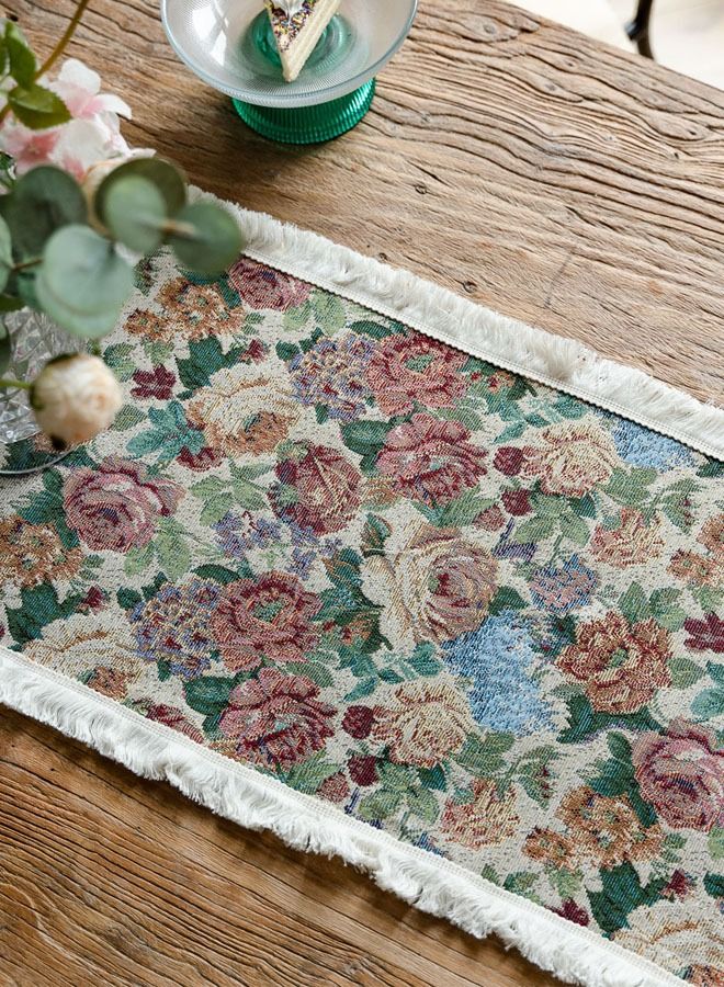 DUNISO مزرعة الجدول عداء الكتان اليدوية ريفي الجدول عداء زهرة مطبوعة مع شرابات لقضاء عطلة حفلة غرفة الطعام المطبخ 30*183 سنتيمتر - Image 4