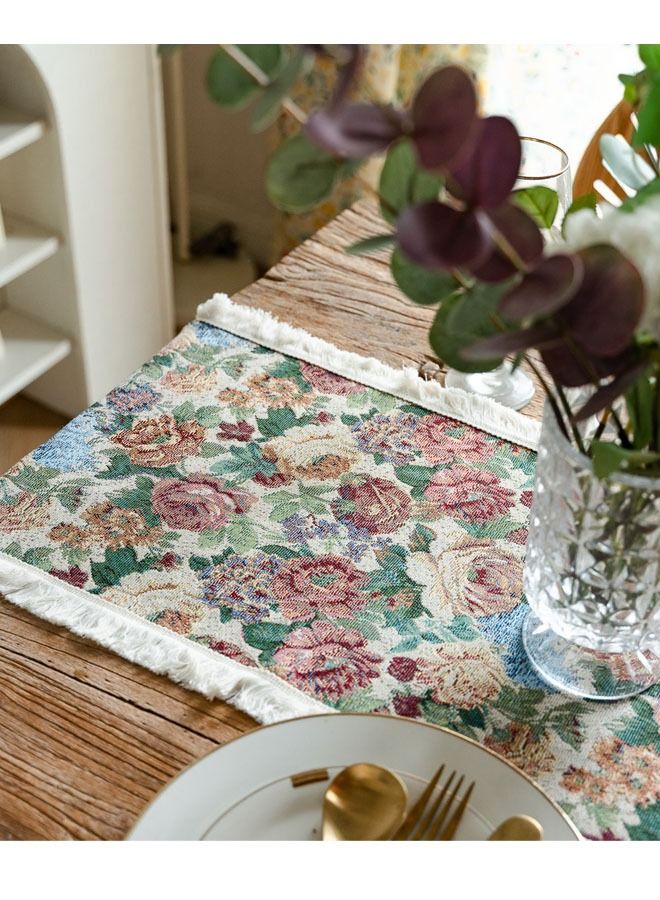 DUNISO مزرعة الجدول عداء الكتان اليدوية ريفي الجدول عداء زهرة مطبوعة مع شرابات لقضاء عطلة حفلة غرفة الطعام المطبخ 30*183 سنتيمتر - Image 3
