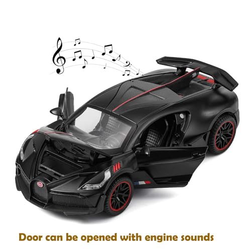 FEXXA 🏎️ Scale Exclusive Alloy Metal Pull Back Die-cast Car Model with Sound Light Mini Auto Toy for Kids Metal Model Toy Car with Sound and Light (1.32 Scale Bugatti DIVO -Black) - Image 2